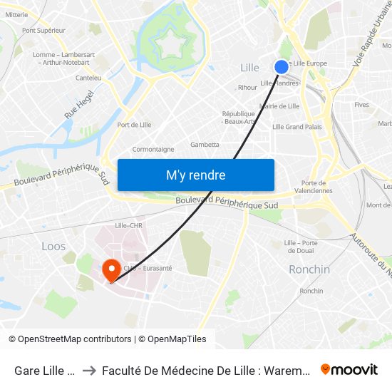 Gare Lille Flandres to Faculté De Médecine De Lille : Warembourg 2 - Pôle Formation map