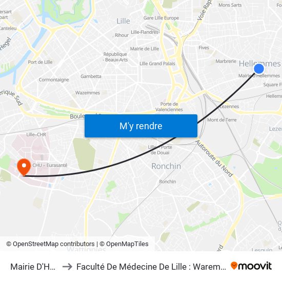 Mairie D'Hellemmes to Faculté De Médecine De Lille : Warembourg 2 - Pôle Formation map