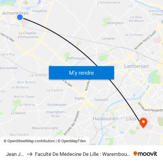 Jean Jaures to Faculté De Médecine De Lille : Warembourg 2 - Pôle Formation map