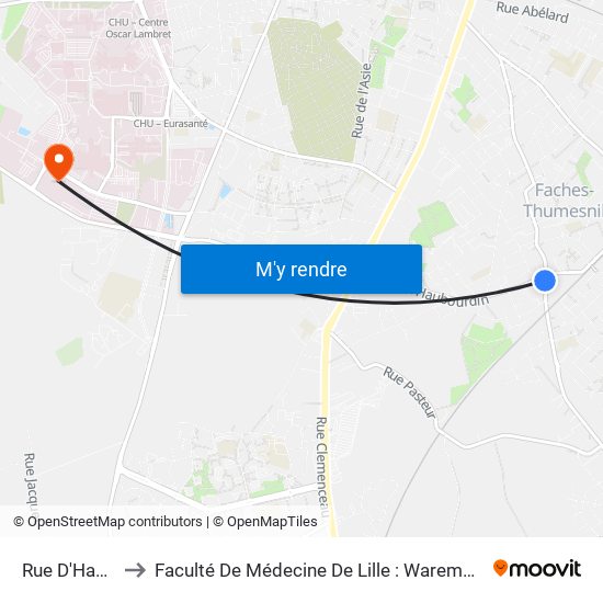 Rue D'Haubourdin to Faculté De Médecine De Lille : Warembourg 2 - Pôle Formation map