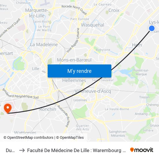 Dunant to Faculté De Médecine De Lille : Warembourg 2 - Pôle Formation map