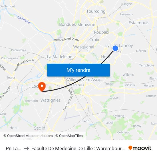 Pn Lannoy to Faculté De Médecine De Lille : Warembourg 2 - Pôle Formation map