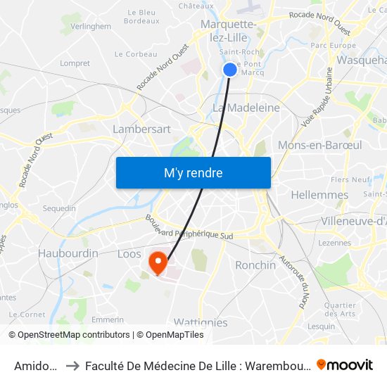 Amidonnerie to Faculté De Médecine De Lille : Warembourg 2 - Pôle Formation map