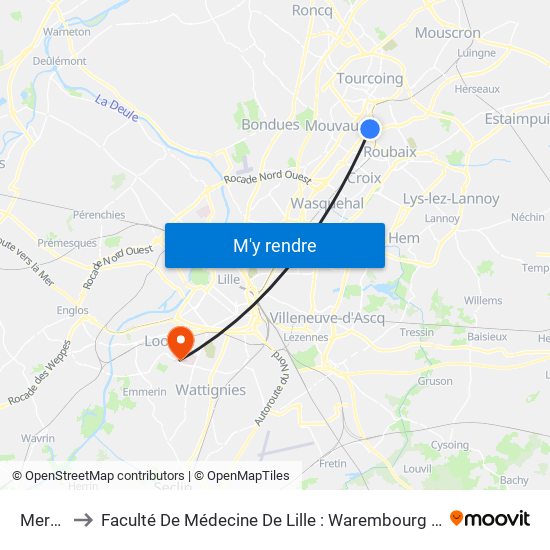 Mercure to Faculté De Médecine De Lille : Warembourg 2 - Pôle Formation map