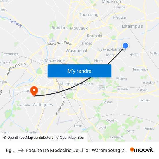 Eglise to Faculté De Médecine De Lille : Warembourg 2 - Pôle Formation map