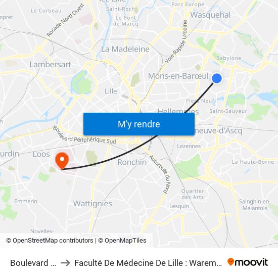 Boulevard De Mons to Faculté De Médecine De Lille : Warembourg 2 - Pôle Formation map