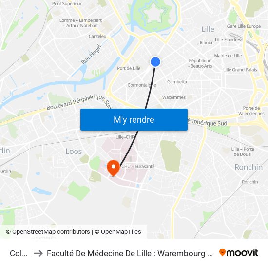 Colbert to Faculté De Médecine De Lille : Warembourg 2 - Pôle Formation map