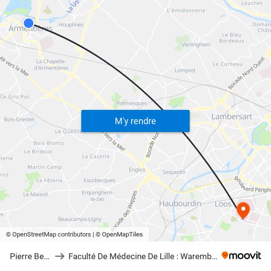 Pierre Beregovoy to Faculté De Médecine De Lille : Warembourg 2 - Pôle Formation map