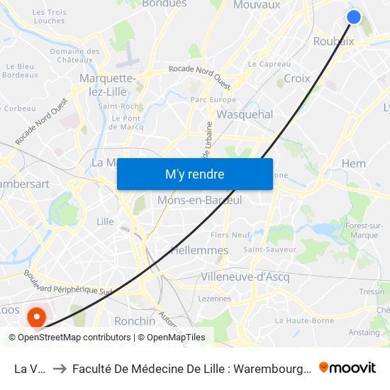 La Vigne to Faculté De Médecine De Lille : Warembourg 2 - Pôle Formation map