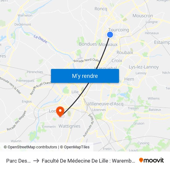 Parc Des Francs to Faculté De Médecine De Lille : Warembourg 2 - Pôle Formation map