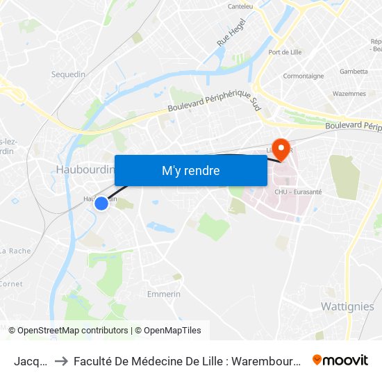 Jacquard to Faculté De Médecine De Lille : Warembourg 1 - Pôle Recherche map