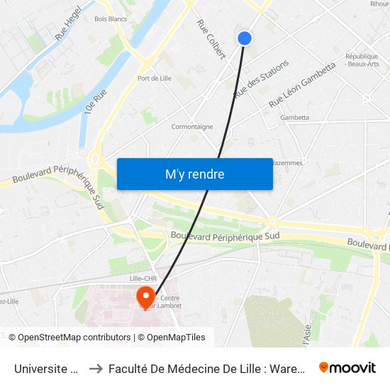 Universite Catholique to Faculté De Médecine De Lille : Warembourg 1 - Pôle Recherche map