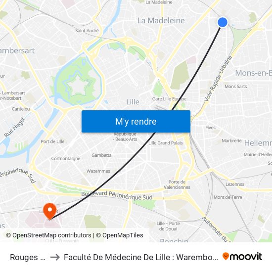 Rouges Barres to Faculté De Médecine De Lille : Warembourg 1 - Pôle Recherche map