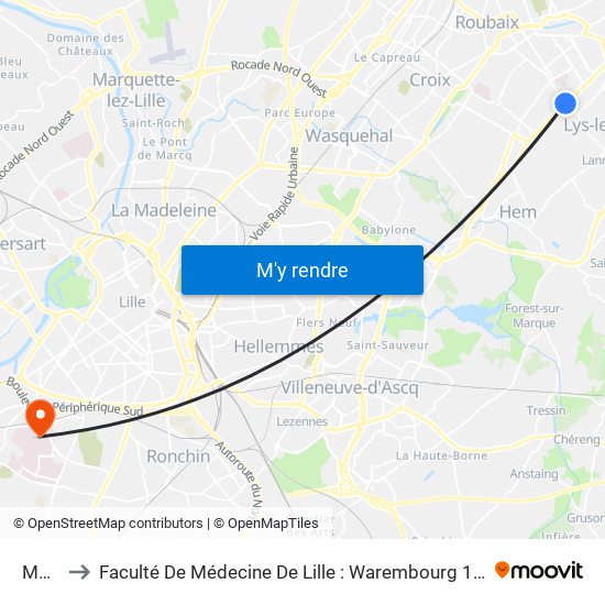 Motte to Faculté De Médecine De Lille : Warembourg 1 - Pôle Recherche map