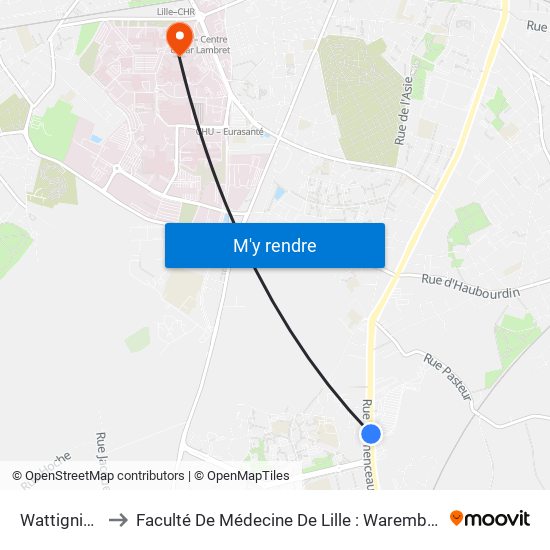 Wattignies Blum to Faculté De Médecine De Lille : Warembourg 1 - Pôle Recherche map