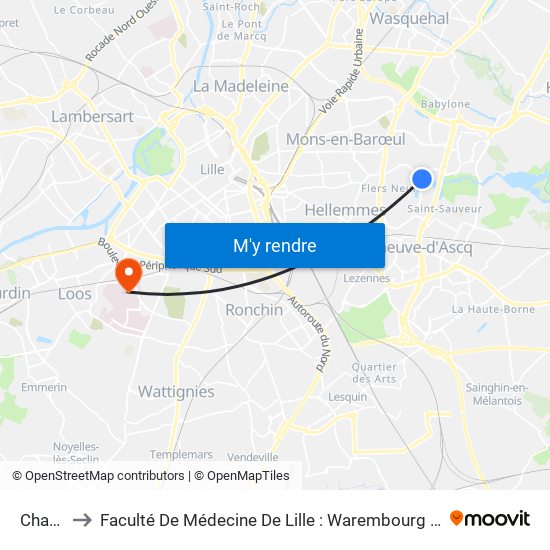 Chateau to Faculté De Médecine De Lille : Warembourg 1 - Pôle Recherche map