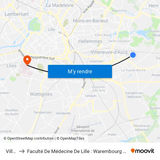 Village to Faculté De Médecine De Lille : Warembourg 1 - Pôle Recherche map