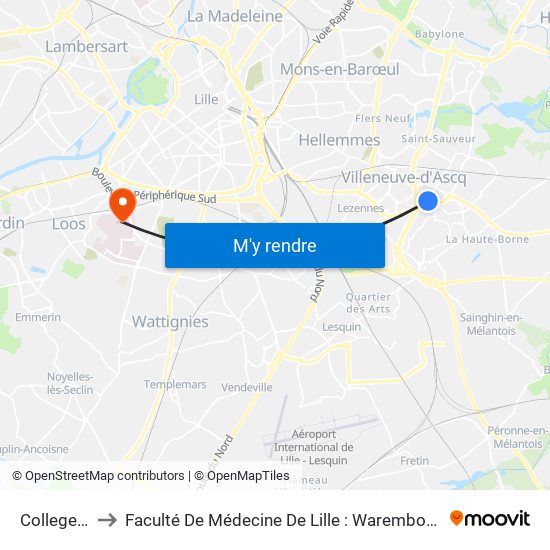 College Triolo to Faculté De Médecine De Lille : Warembourg 1 - Pôle Recherche map