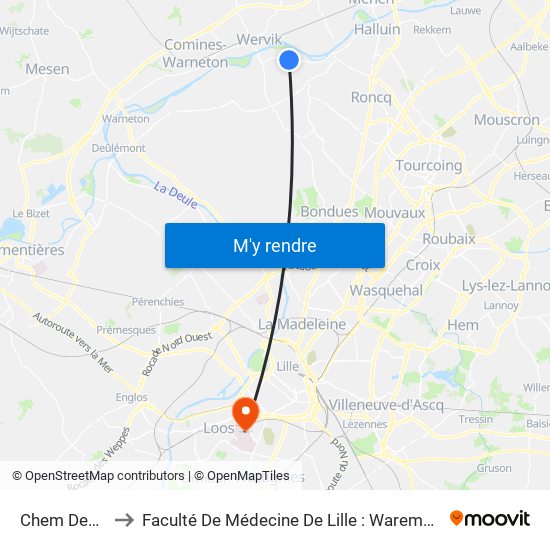 Chem Des Vaches to Faculté De Médecine De Lille : Warembourg 1 - Pôle Recherche map