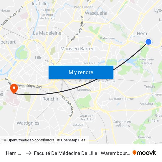 Hem Eglise to Faculté De Médecine De Lille : Warembourg 1 - Pôle Recherche map