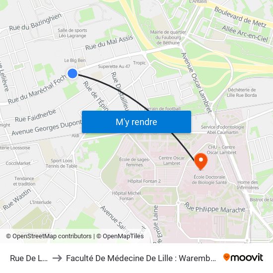 Rue De Londres to Faculté De Médecine De Lille : Warembourg 1 - Pôle Recherche map