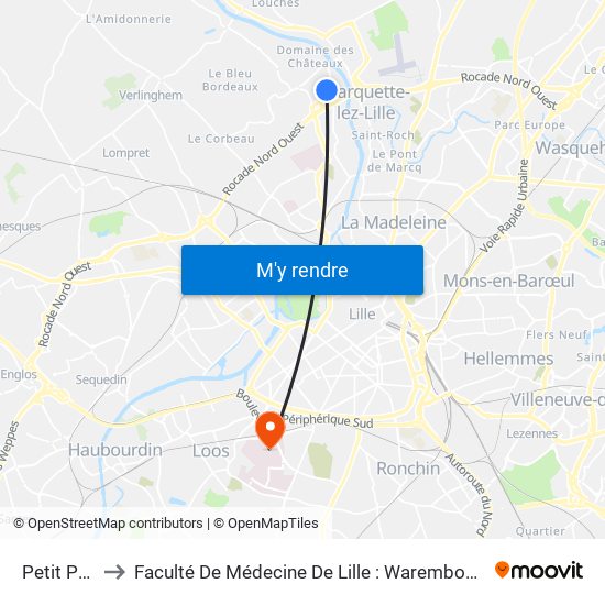 Petit Paradis to Faculté De Médecine De Lille : Warembourg 1 - Pôle Recherche map