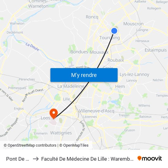 Pont De Neuville to Faculté De Médecine De Lille : Warembourg 1 - Pôle Recherche map