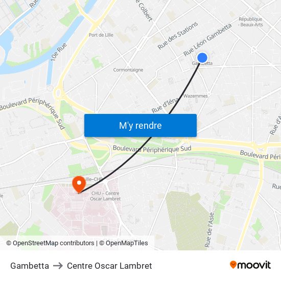 Gambetta to Centre Oscar Lambret map