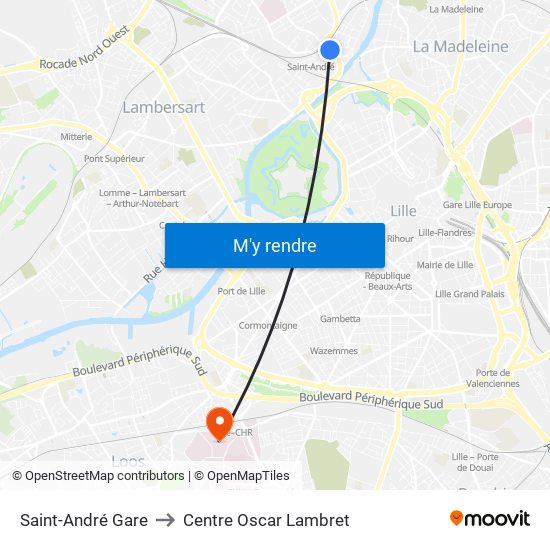 Saint-André Gare to Centre Oscar Lambret map
