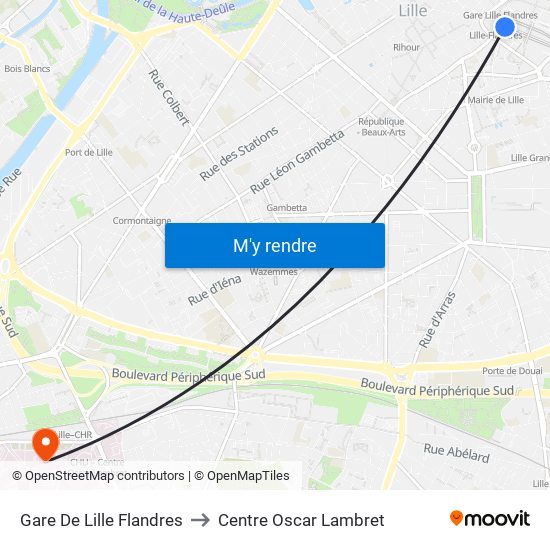 Gare De Lille Flandres to Centre Oscar Lambret map