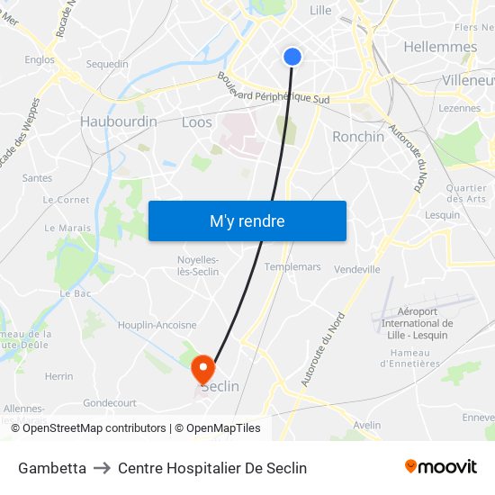 Gambetta to Centre Hospitalier De Seclin map