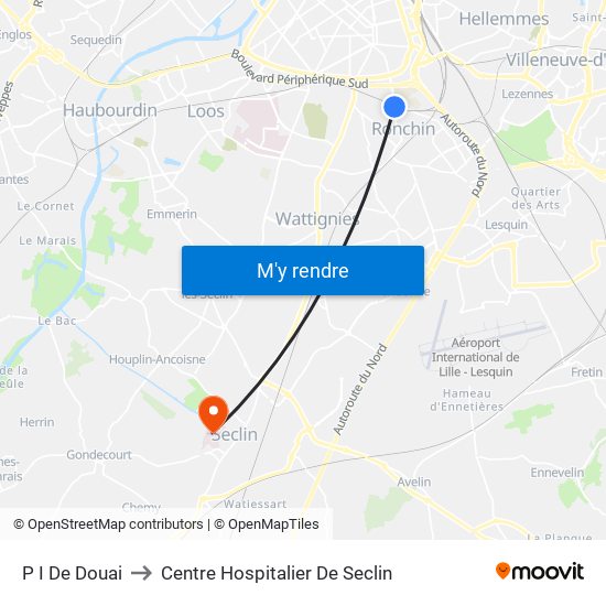 P I De Douai to Centre Hospitalier De Seclin map
