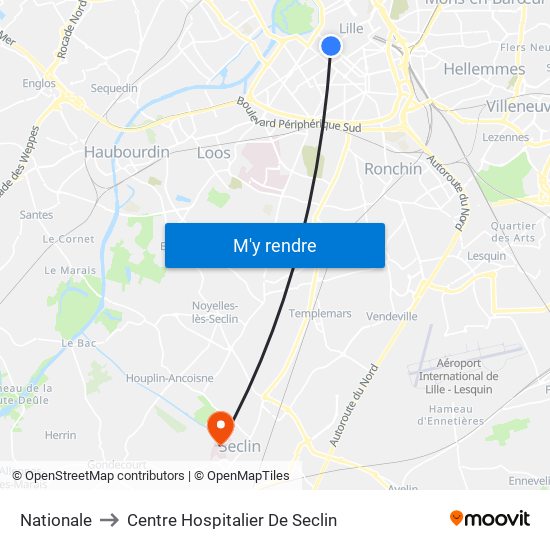 Nationale to Centre Hospitalier De Seclin map