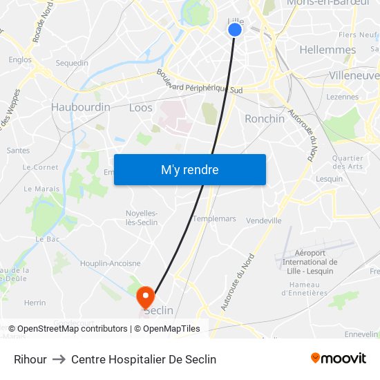 Rihour to Centre Hospitalier De Seclin map