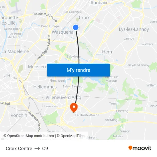 Croix Centre to C9 map
