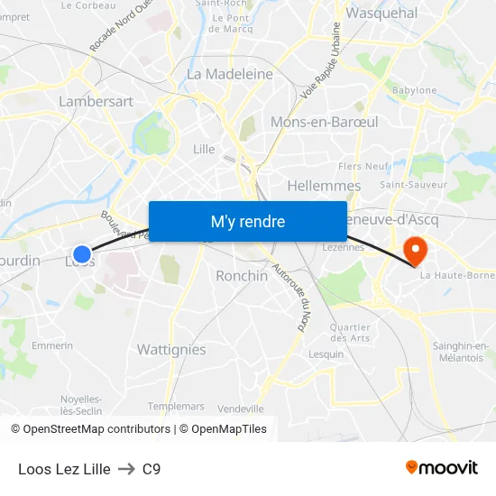 Loos Lez Lille to C9 map