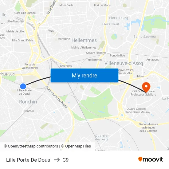 Lille Porte De Douai to C9 map