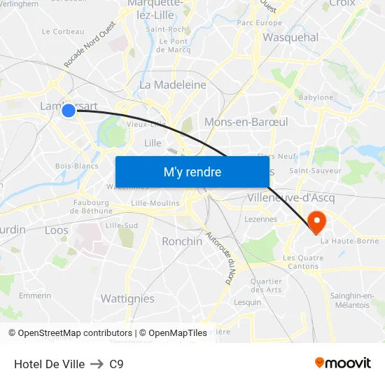 Hotel De Ville to C9 map