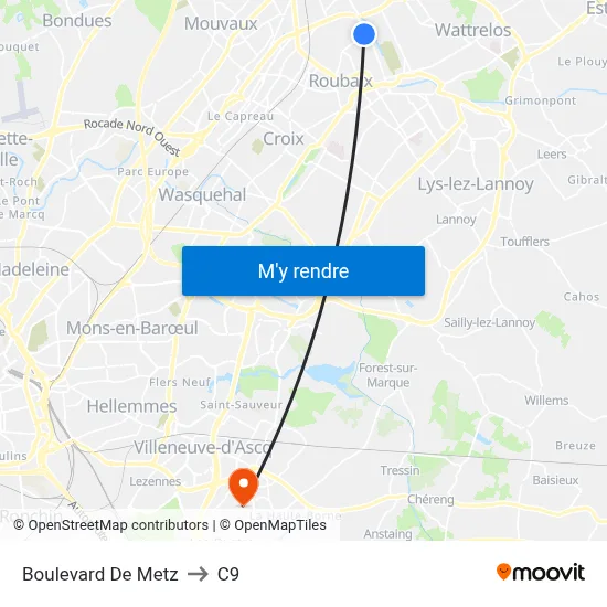 Boulevard De Metz to C9 map