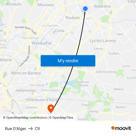 Rue D'Alger to C9 map