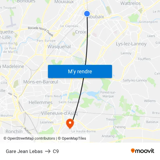 Gare Jean Lebas to C9 map