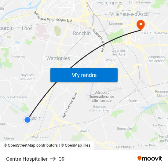 Centre Hospitalier to C9 map