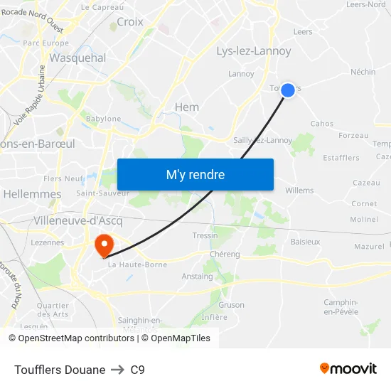 Toufflers Douane to C9 map