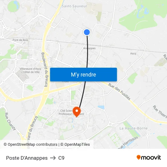 Poste D'Annappes to C9 map