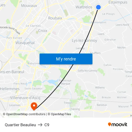 Quartier Beaulieu to C9 map