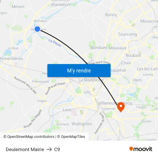 Deulemont Mairie to C9 map