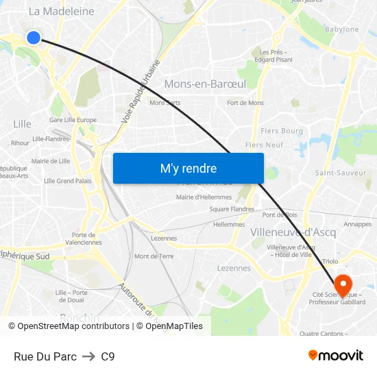 Rue Du Parc to C9 map