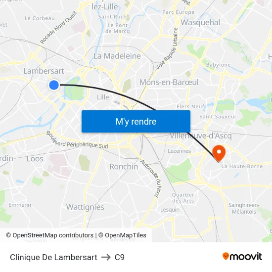 Clinique De Lambersart to C9 map