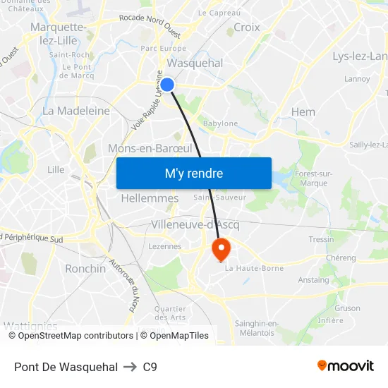 Pont De Wasquehal to C9 map