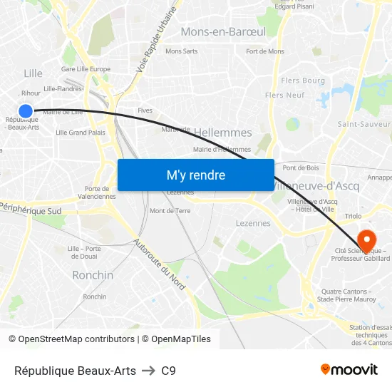 République Beaux-Arts to C9 map